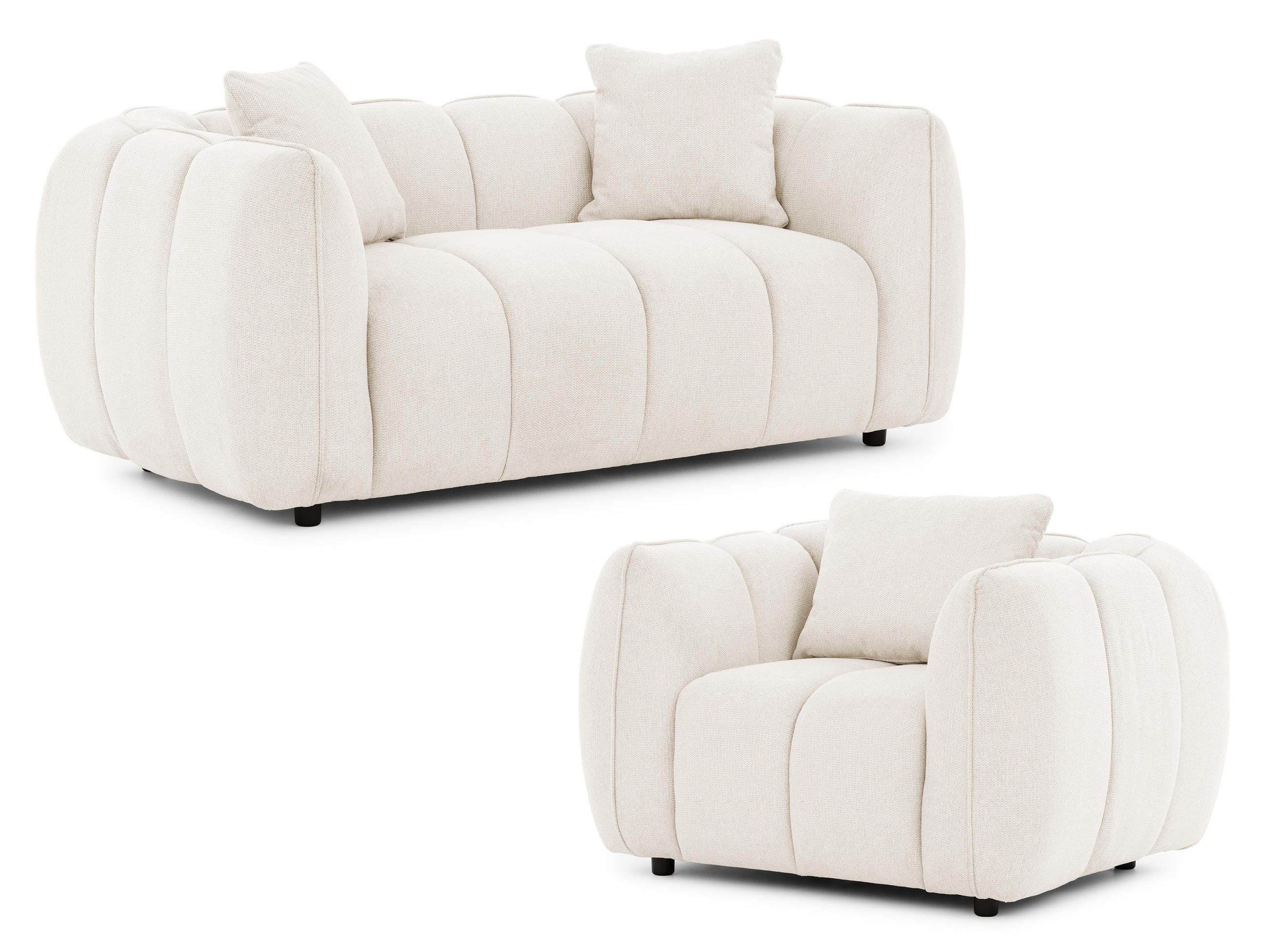 S-Style SEDACÍ SOUPRAVA 2+1 Nubira v hluboce prošívaném designu Bubble z měkké strukturované látky v krémové barvě s moderním vzhledem
