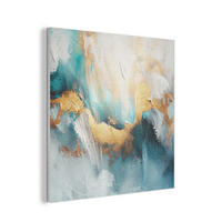 AKUSTIKPANEEL Abstrakt - Kunst - Gold - Blau 90x90 cm - Petrol, Textil (90/0.9/90cm) - MuchoWow