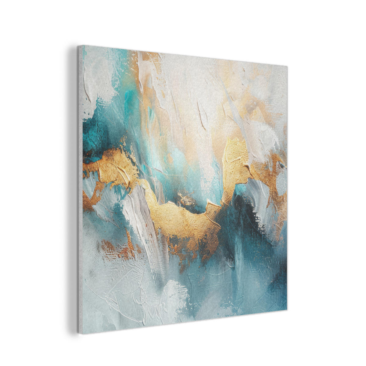 AKUSTIKPANEEL Abstrakt - Kunst - Gold - Blau 90x90 cm - Petrol, Textil (90/0.9/90cm) - MuchoWow