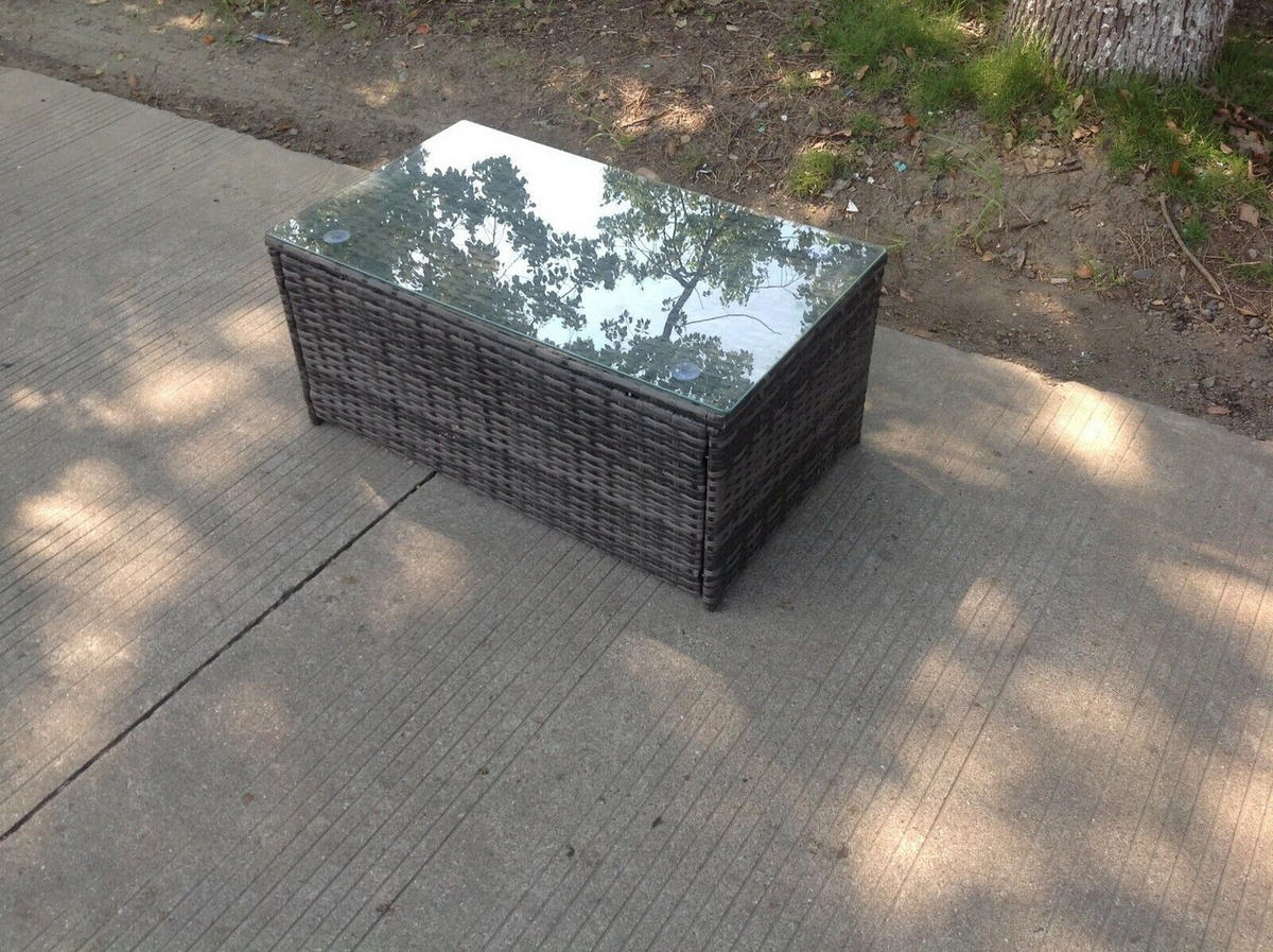 GARTENCOUCHTISCH Polyrattan Grau - Dunkelgrau, Glas/Kunststoff (85/50/37cm) - Fimous