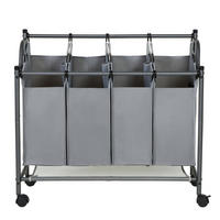 WÄSCHESAMMLER mit 4 abnehmbaren Taschen Grau auf Rollen - L87,5 cm - Grau, Metall (81/38.5/87.5cm) - Calicosy