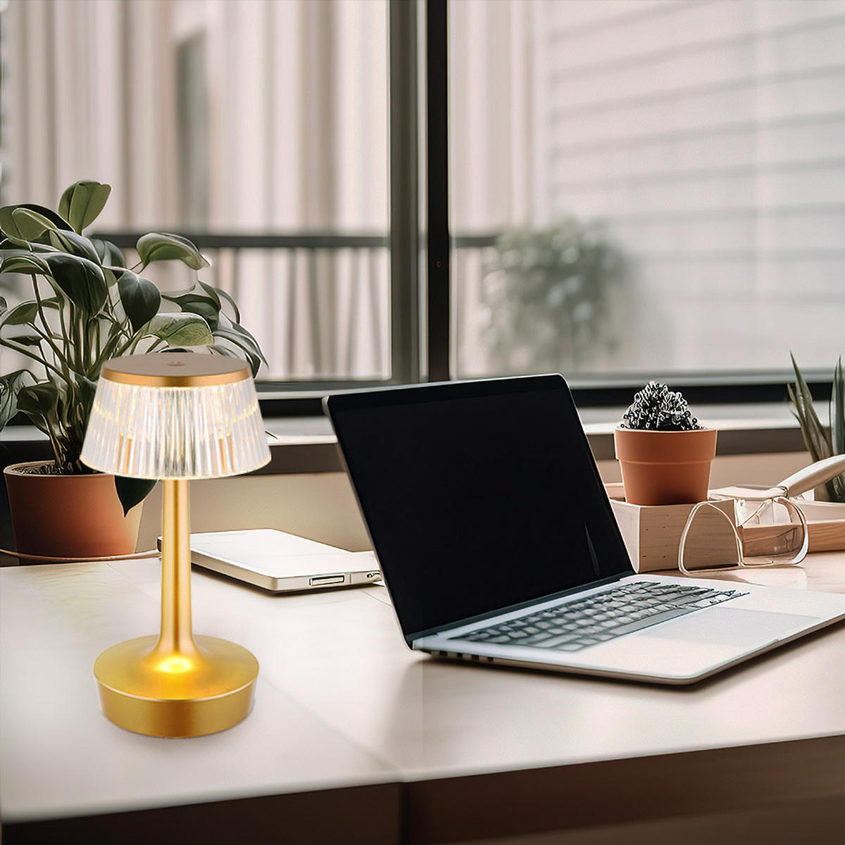 LED TISCHLEUCHTE Messing Kristall-Effekt - Messingfarben, Kunststoff (12/12/23cm) - Globo Lighting