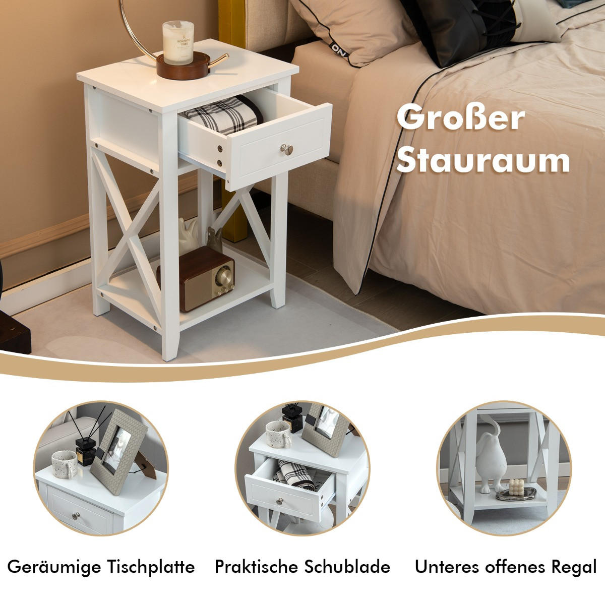 NACHTTISCH Weiß Holzwerkstoff 40/30/61.5 cm 2-teilig - Weiß, Holzwerkstoff (40/61.5/30cm) - Gemütlich Home