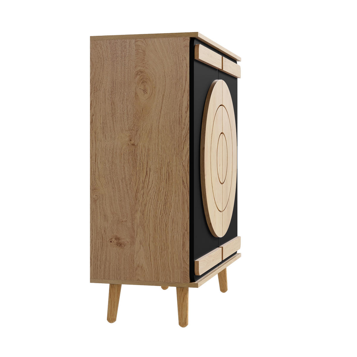 SCHUHSCHRANK Modern Runde Geometrische Türen Stauraum Holzbeine - Schwarz, Holzwerkstoff (37/98.5/76cm) - FLIEKS