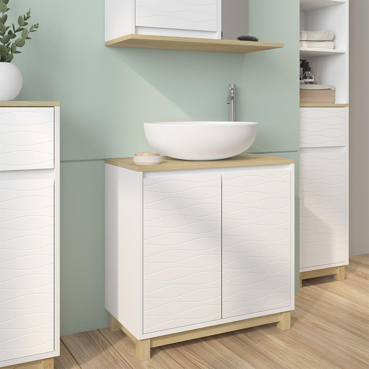 WASCHBECKENUNTERSCHRANK Livia Weiß 60 x 60 cm mit 2 Türen - Weiß/Sonoma Eiche, Holzwerkstoff (60/60/30cm) - Vicco