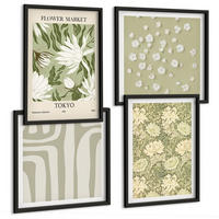 BILDER SET 4er Set - 50x50 cm & 40x60 cm Schwarzer Rahmen - Boho-Pflanzenkompositionen in Pastellfarben - Schwarz, Kunststoff (50/50cm) - TULUP