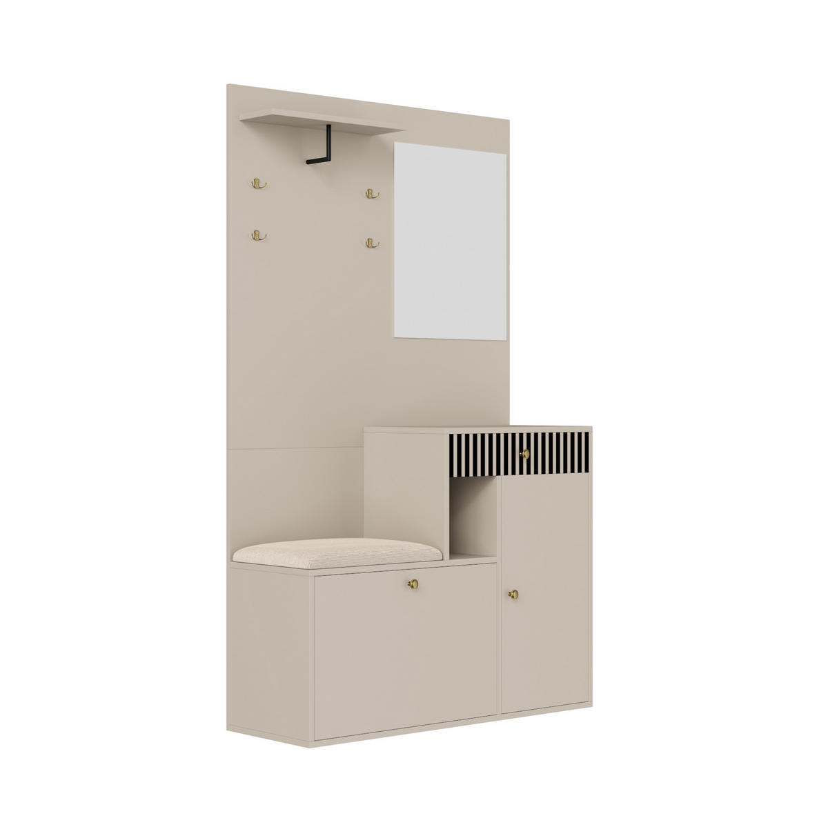 GARDEROBENSET mit Spiegel und Sitzkissen 110 x 185,5 x 37 cm Beige - Beige, Holzwerkstoff (37/185.5/110cm) - Beauniv