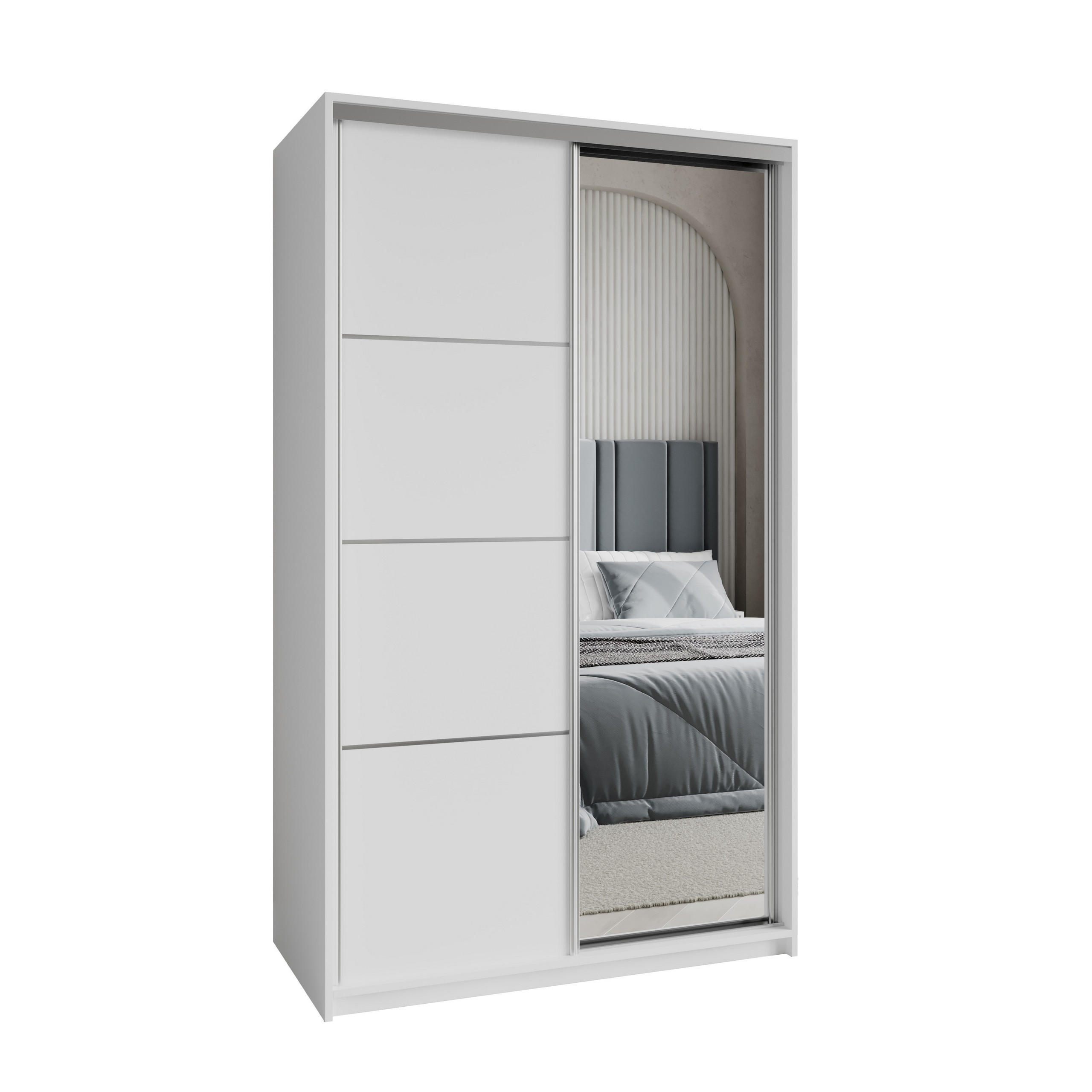 SCHWEBETÜRENSCHRANK VARO 120/205/60 cm 2-türig mit Spiegel Weiß - Weiß, Holzwerkstoff (120/205/60cm) - MASSENO
