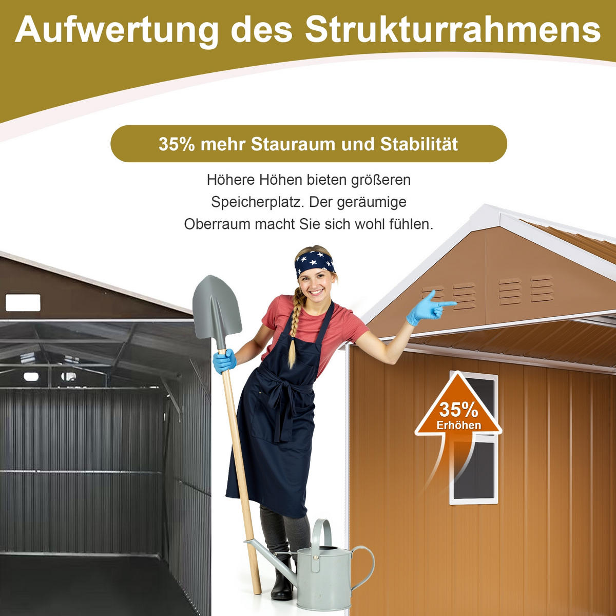 GERÄTEHAUS 184/116/194 cm Braun mit Fenstern, verschließbarer Tür und Belüftung, ohne Boden - Braun, Metall (110/194/184cm) - Oxeza