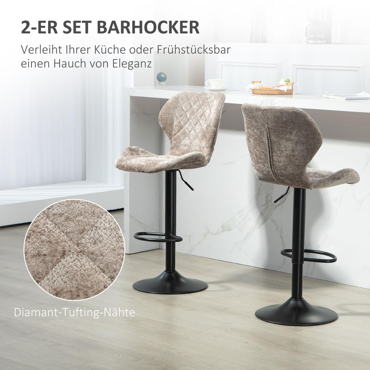 BARHOCKER 2er Set, Höhenverstellbar, Braun - Braun, Kunststoff (51.5/112/48cm) - HOMCOM