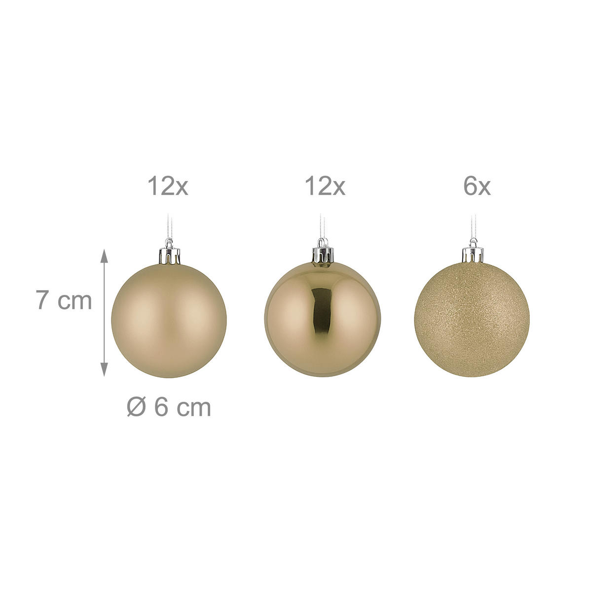 30XWEIHNACHTSKUGELN - Creme, Kunststoff (6/7/6cm) - Relaxdays