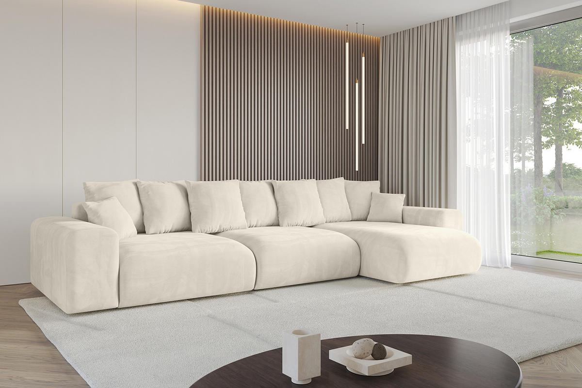 ECKSOFA Ottomane rechts ESKAR-L 364x176x84 Cappuccino Velours - Schwarz/Cappuccino, Holzwerkstoff/Kunststoff (176/364cm) - ALTDECOR