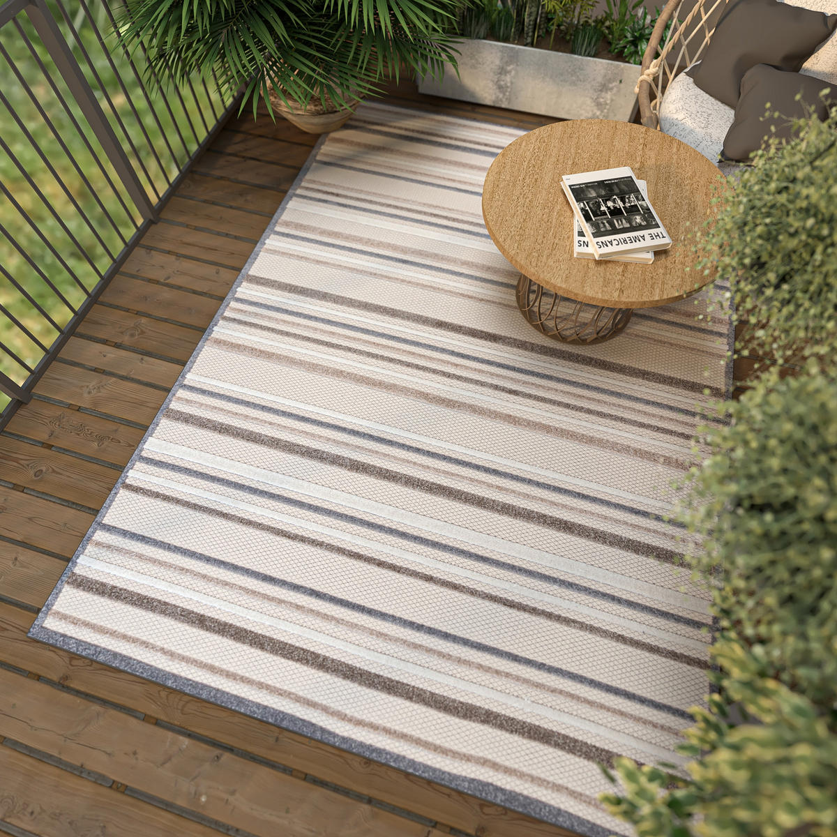 TEPPICH In-Outdoor Beige Abstract, Streifen - Kurzflor Rechteckig Creme - 160 x 230 cm - Beige/Blaugrau, Textil (160/230cm) - Mazovia
