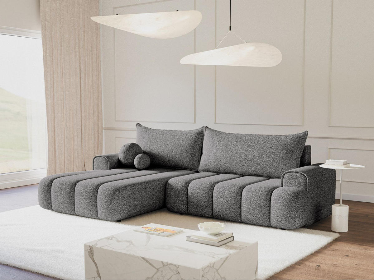 ECKSOFA Dandelino Grau mit Bouclé-Bezug, links - Schwarz/Grau, Kunststoff/Textil (275/168cm) - Selsey