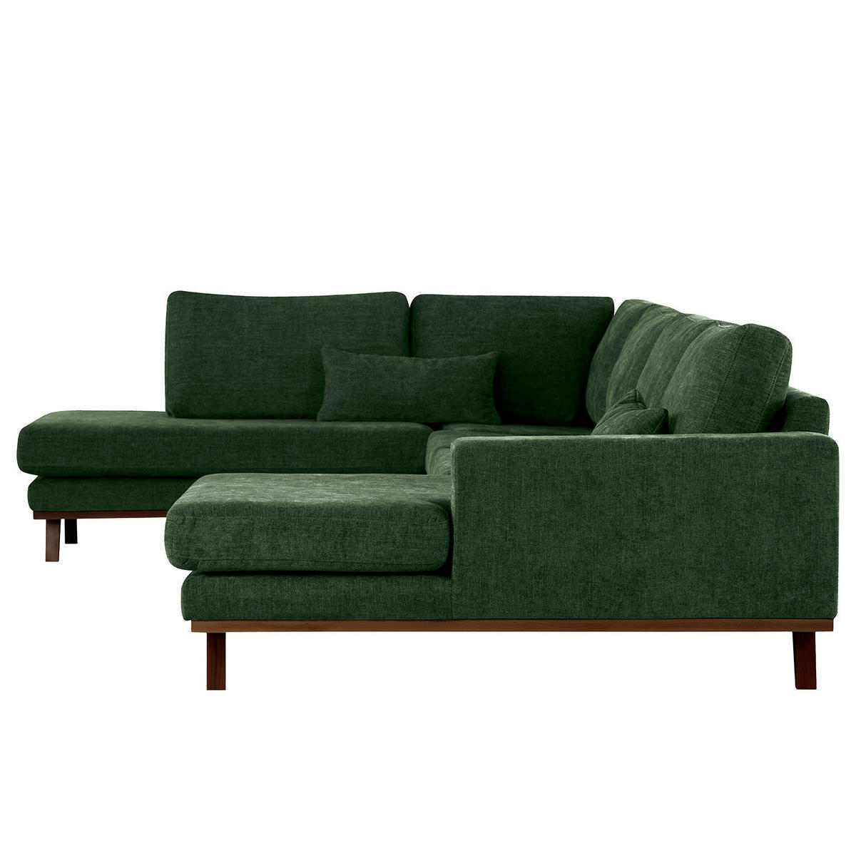 WOHNLANDSCHAFT mit Longchair - Dunkelgrün/Buchefarben, Buchenholz/Textil (371/81/219cm) - home24