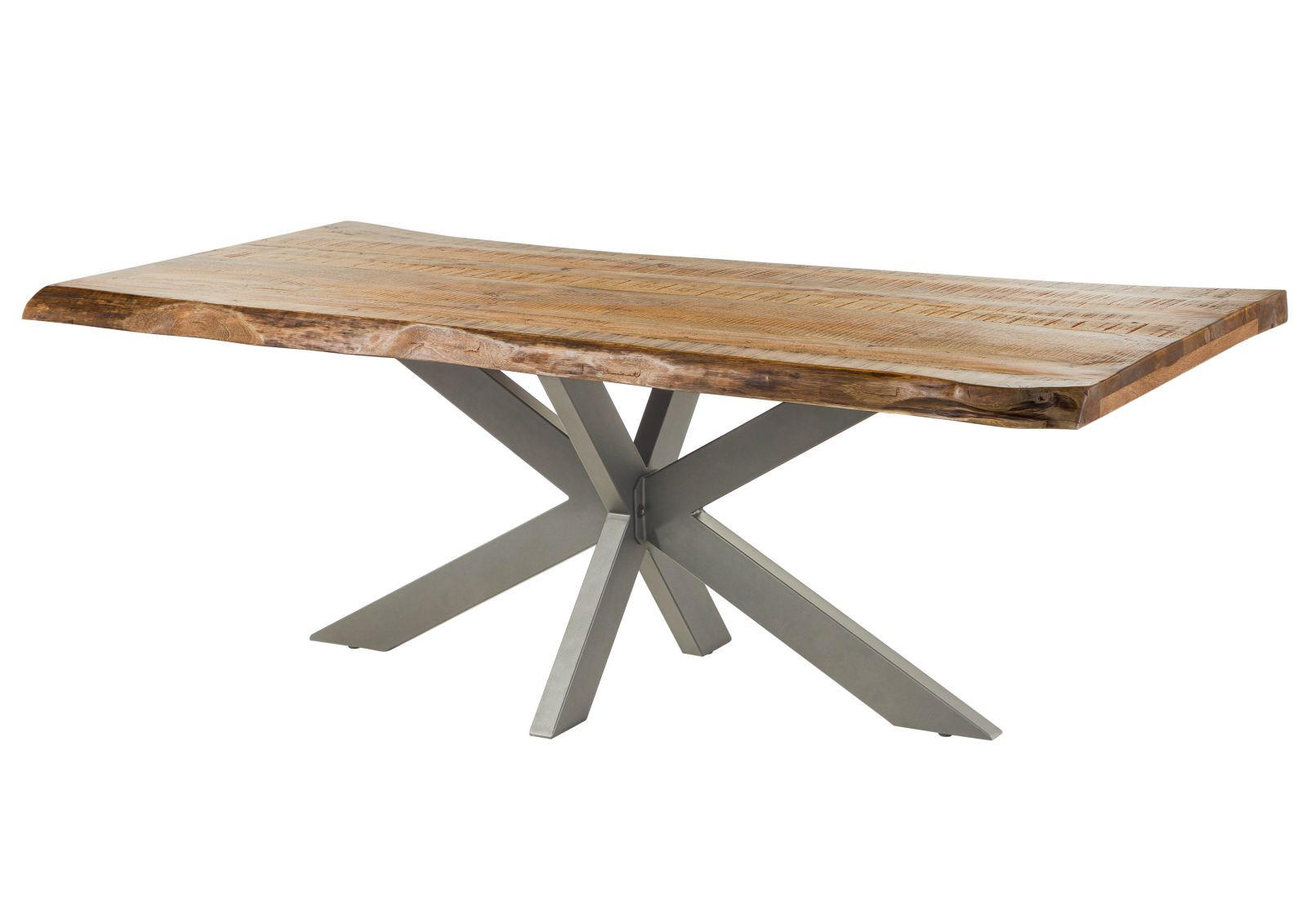 BAUMTISCH Mango 220x100x77 natur lackiert / Kreuzgestell silber matt FREEFORM 5 - Naturfarben, Holz (220/100/77cm) - Massivmoebel24