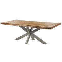 BAUMTISCH Mango 220x100x77 natur lackiert / Kreuzgestell silber matt FREEFORM 5 - Naturfarben, Holz (220/100/77cm) - Massivmoebel24