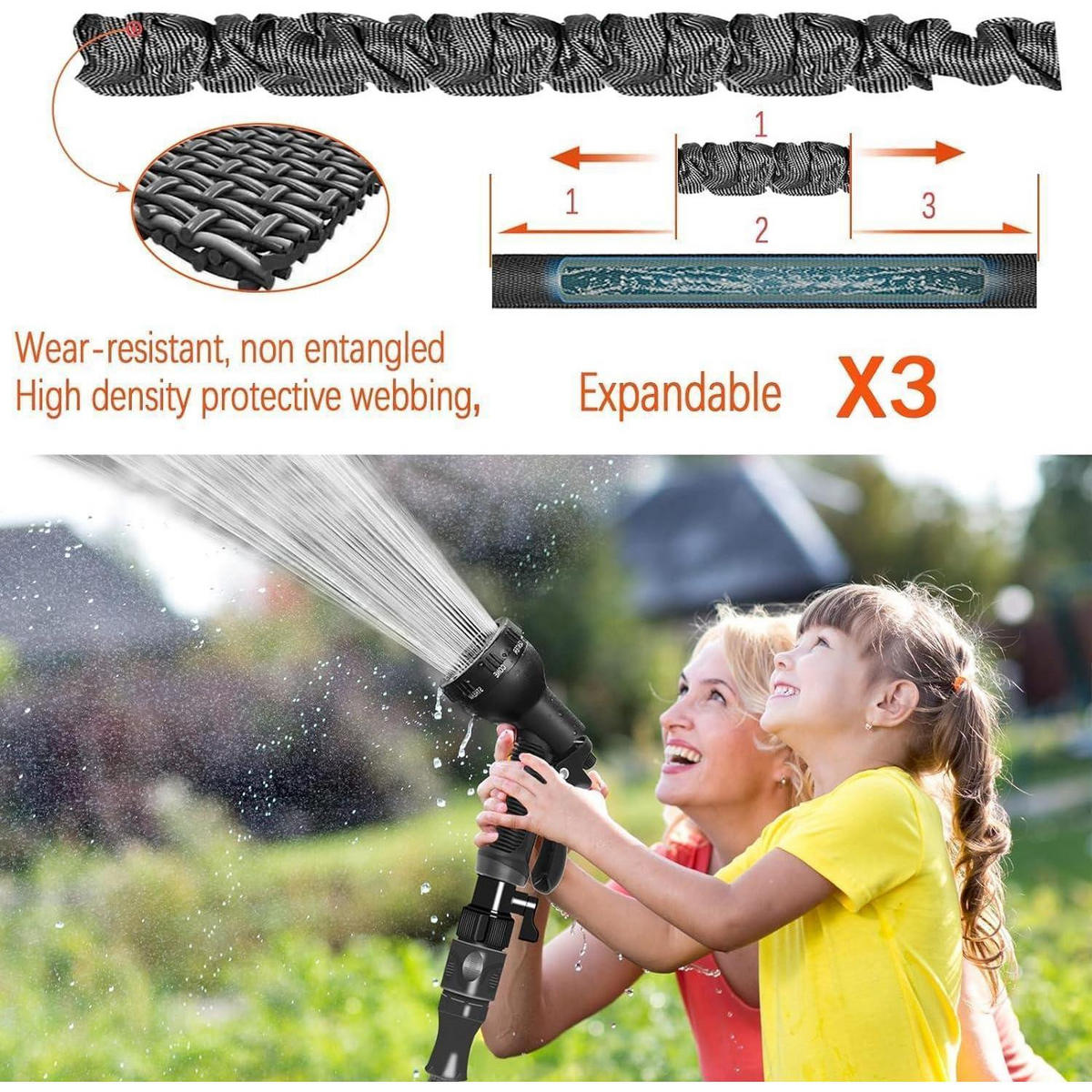 GARTENSCHLAUCH Flexibel 30 m mit 7 Funktionen Schwarz - Schwarz, Kunststoff (18cm)