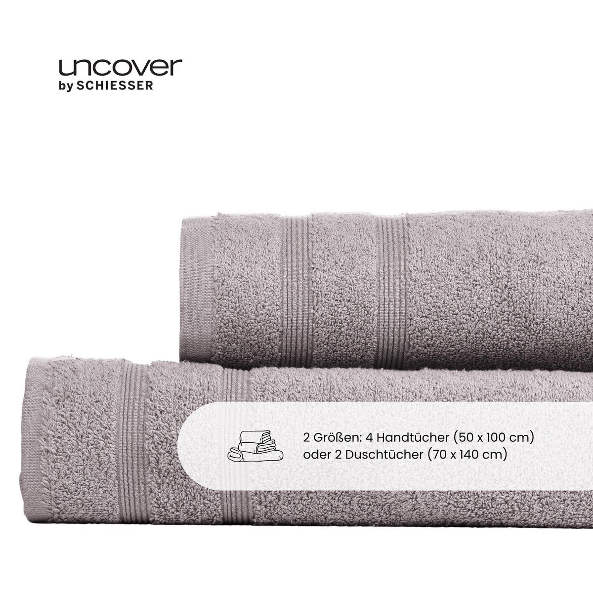 DUSCHTUCHSET Brooklyn - 2-teilig - 70x140 cm - Hellgrau - Hellgrau, Textil (70/140cm) - Uncover by Schiesser