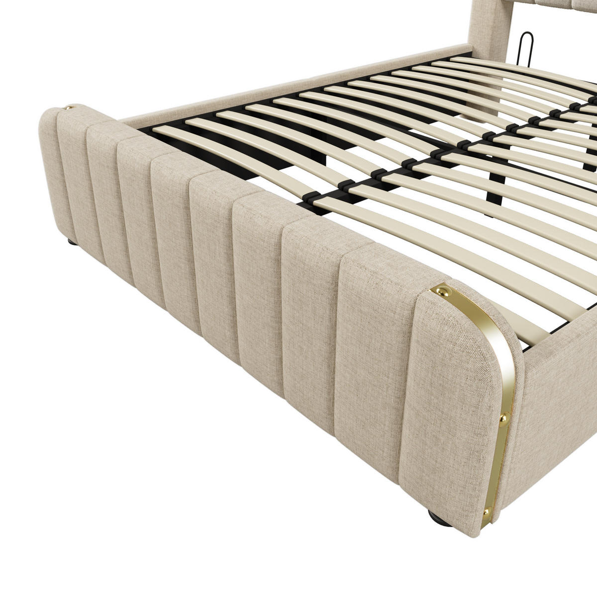 POLSTERBETT aus Leinen 140x200 cm in Beige mit USB- & Typ-C-Anschluss - Beige, Textil (140/200cm) - Modfu