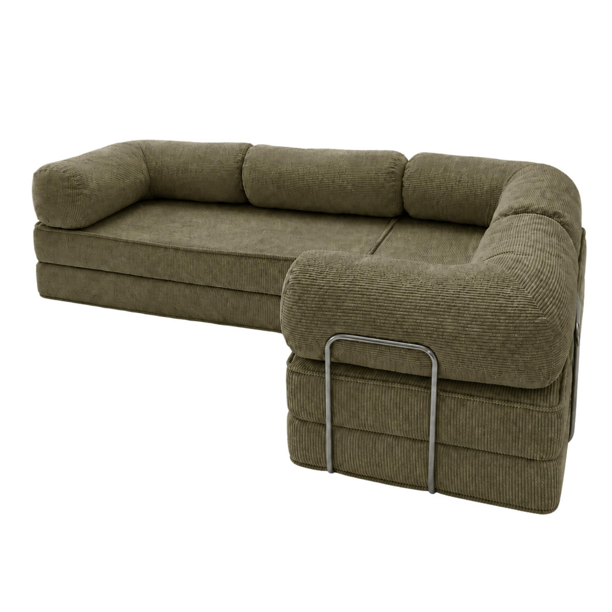 ECKSOFA Cord 300 x 200 cm Khaki mit Schlaffunktion - Grün, Textil (300/200cm) - SURB
