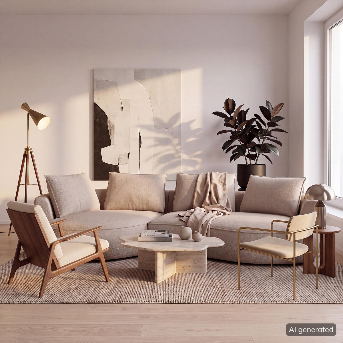 BIGSOFA - Beige/Schwarz, Kunststoff/Textil (322/82/154cm) - home24