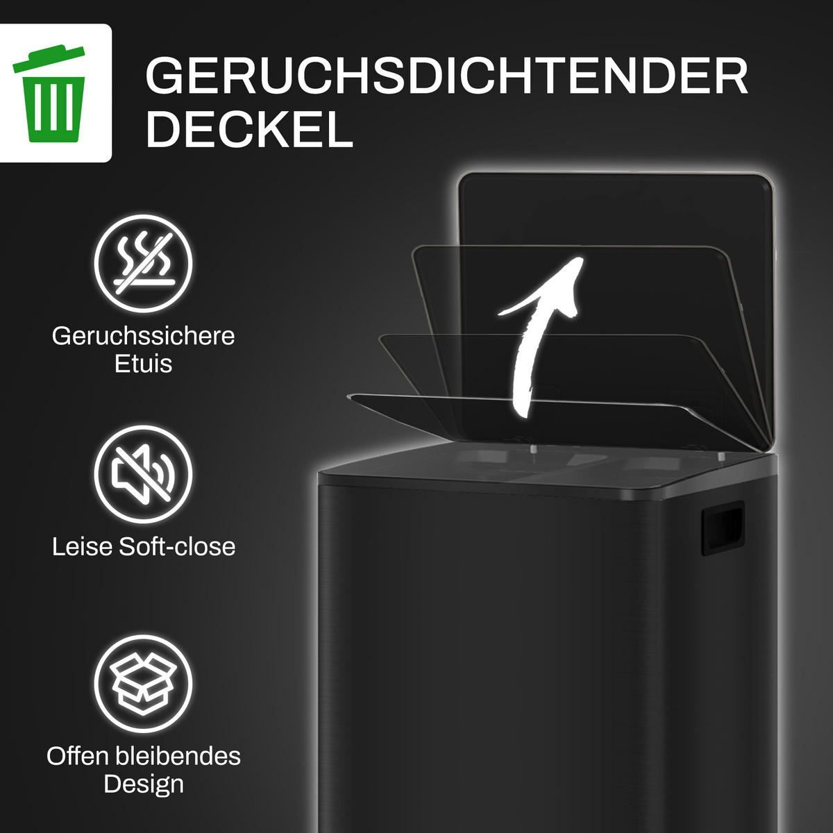 MÜLLEIMER Schwarz 47.7/37.5/56.0 cm - Schwarz, Metall (37.5/56/47.7cm) - HOMCOM