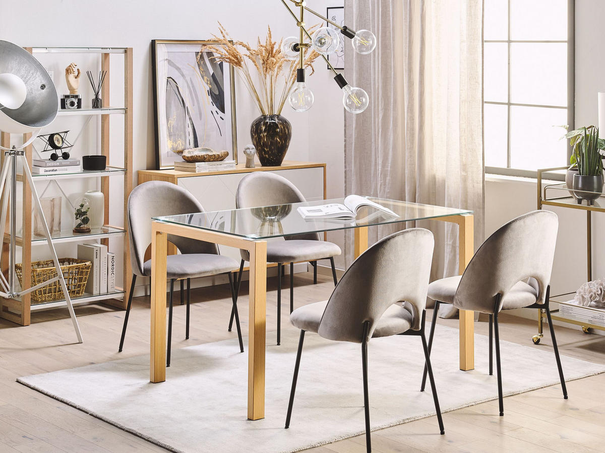 ESSTISCH 130/80/75 cm Transparent, Hellbraun Rechteckig Tavira - Transparent, Glas (130/80/75cm) - Beliani