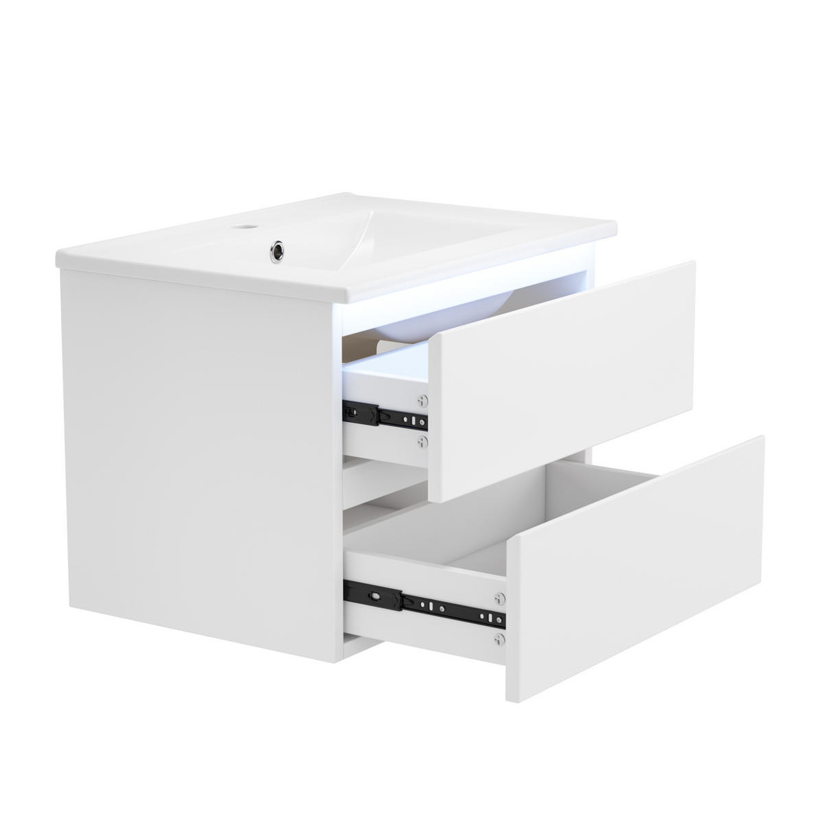 WASCHTISCHKOMBI 61/46/45 cm in Weiß mit LED-Sensorlicht und 2 Schubladen - Weiß, Holzwerkstoff (61/45/46cm) - BEAOK