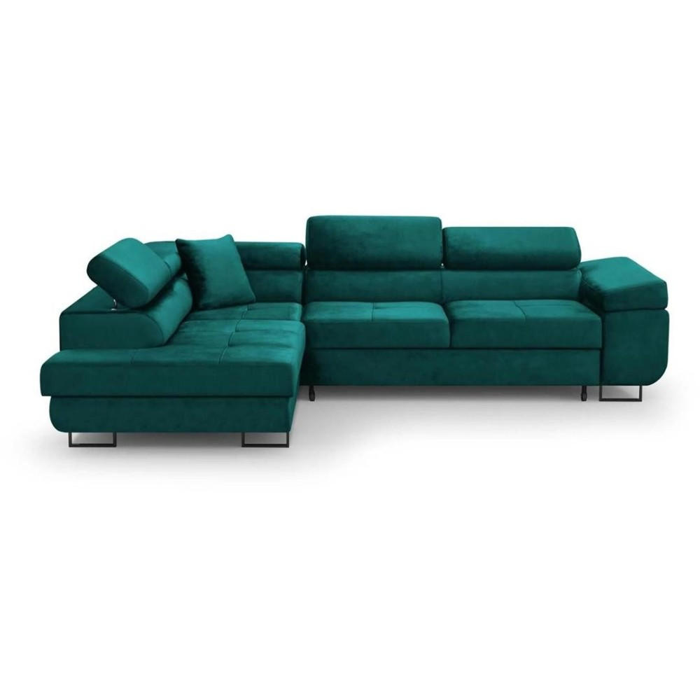 ECKSCHLAFSOFA Waldo verstellbaren Kopfstützen, Dunkelgrün, links - Dunkelgrün/Schwarz, Textil (275/203cm) - Beautysofa