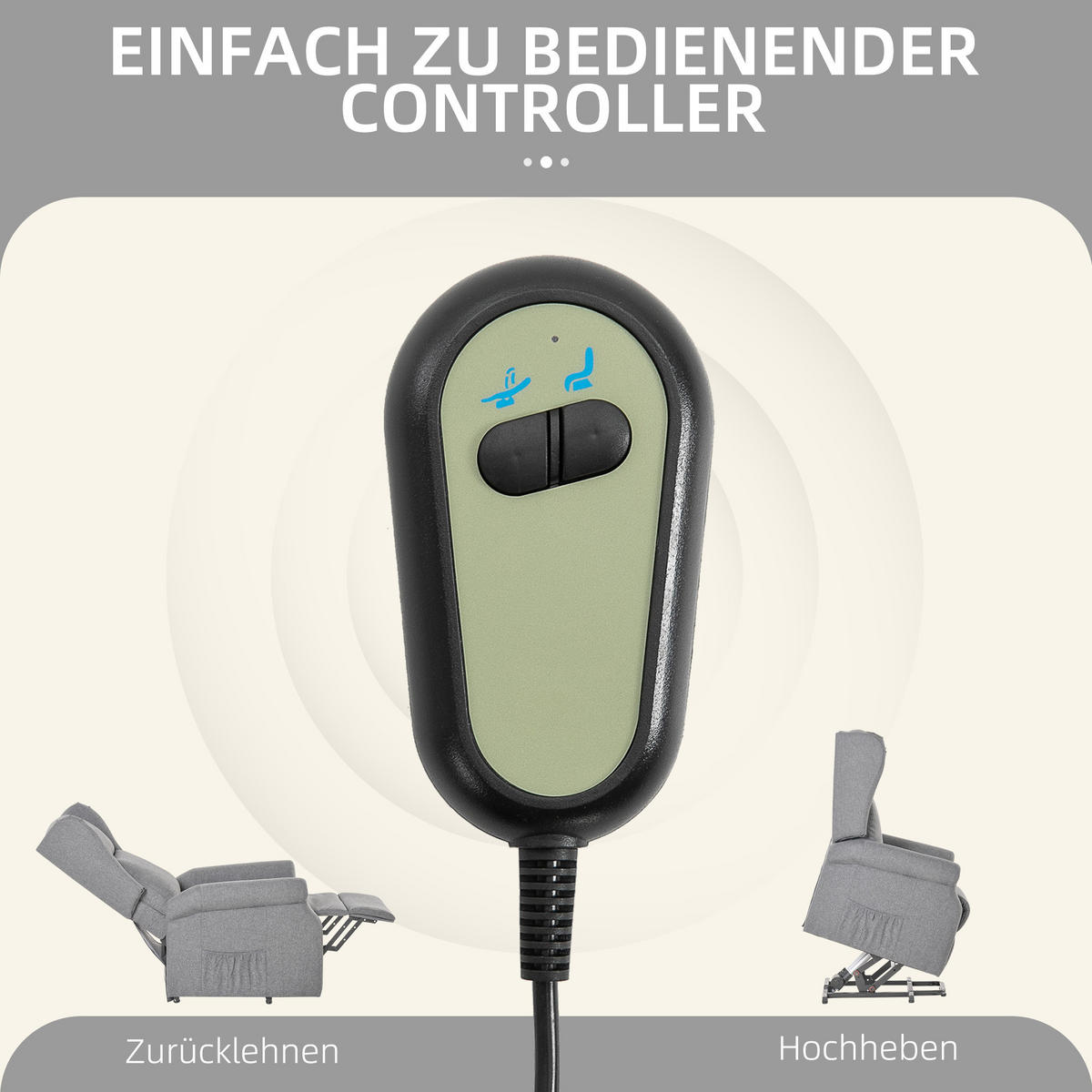 FERNSEHSESSEL mit Aufstehhilfe Leinen Grau - Grau, Textil (94/111/74cm) - HOMCOM