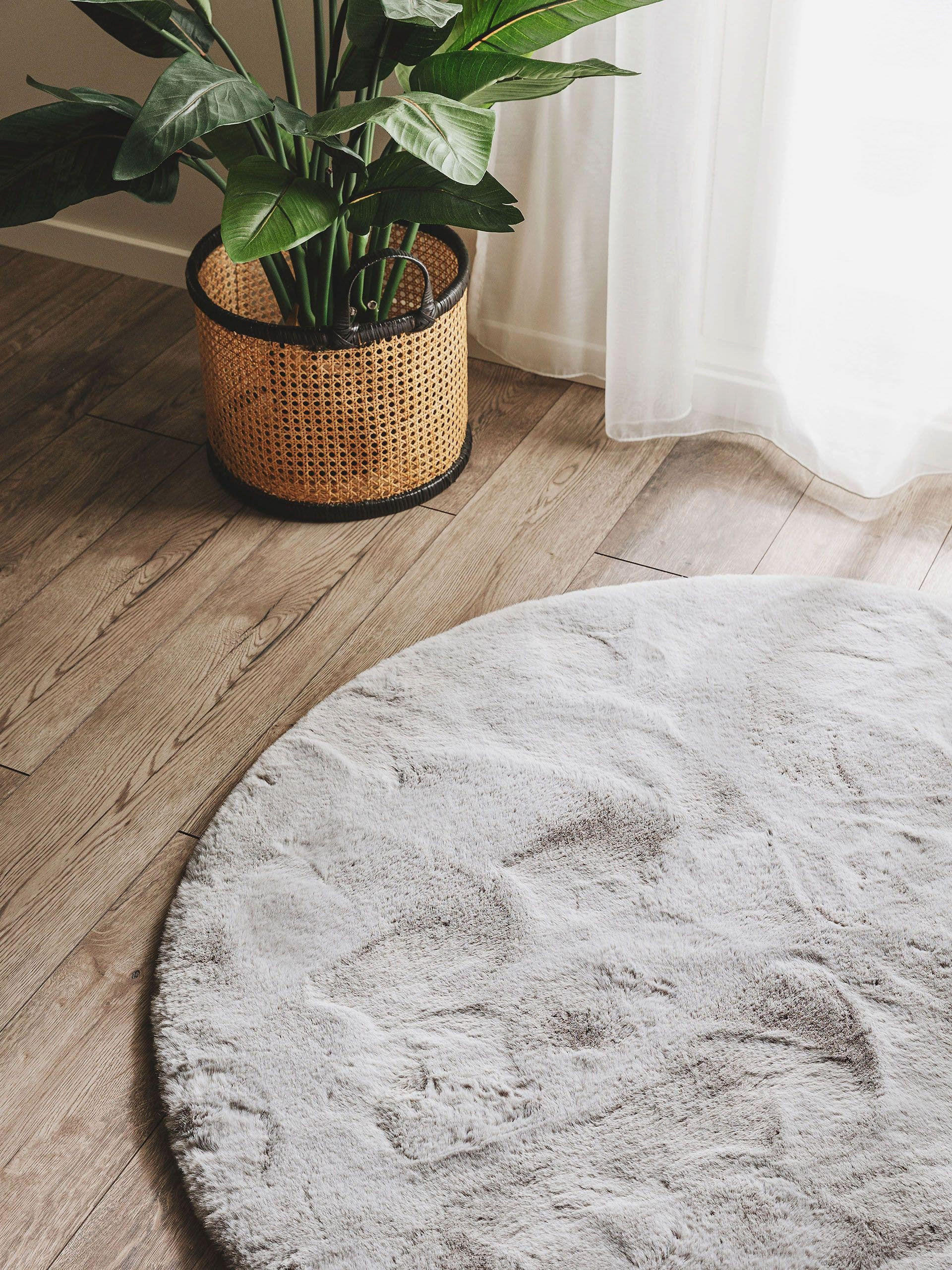 Thumbnail - benuta Nest Kunstfell-Teppich, Grau, Textil, Beton Optik, Rund, 80x80 cm, Gots, wasserabweisend, Teppiche & Böden, Teppi...