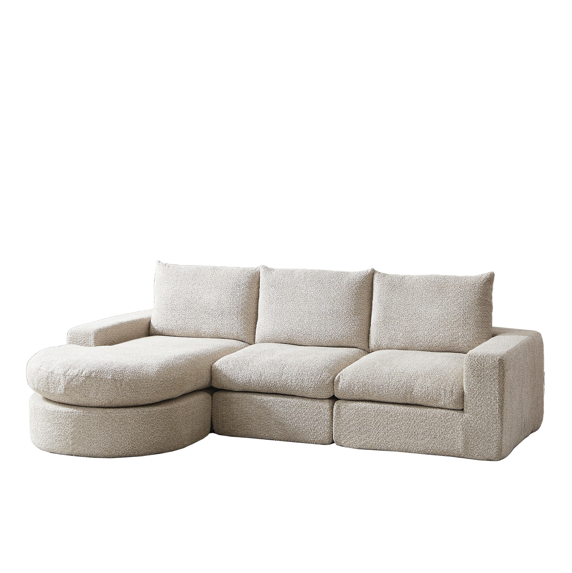 ECKSOFA 250/160/80 cm beige aus Chenille mit Recamiere und Kissen - Beige, Textil (160/250cm) - OKWISH