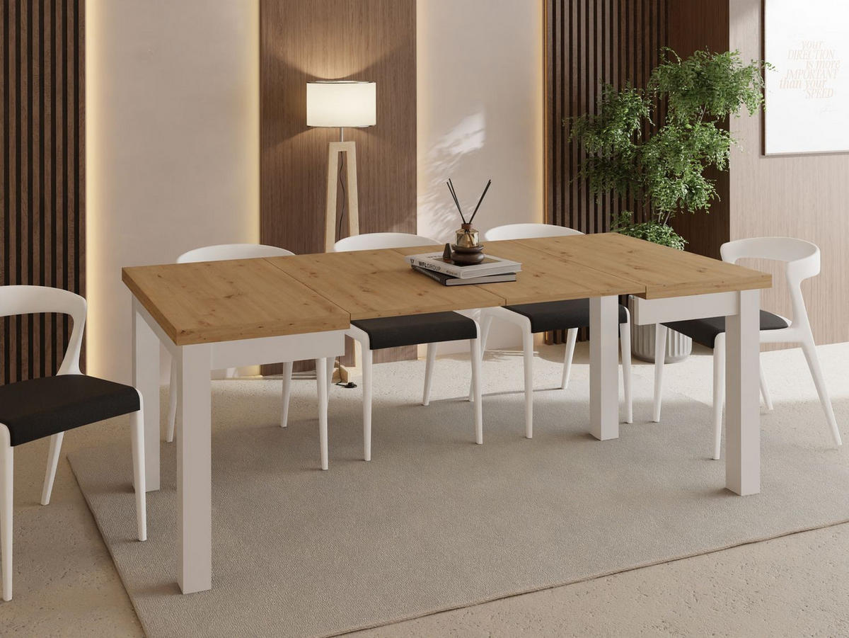 ESSTISCH Toren Weiß ausziehbar verlängerbar quadratisch, Eiche Artisan Hellbraun 90-190/90/76.5 cm - Weiß/Eiche Artisan, Holz/Holzwerkstoff (90/90/77cm) - WFL GROUP
