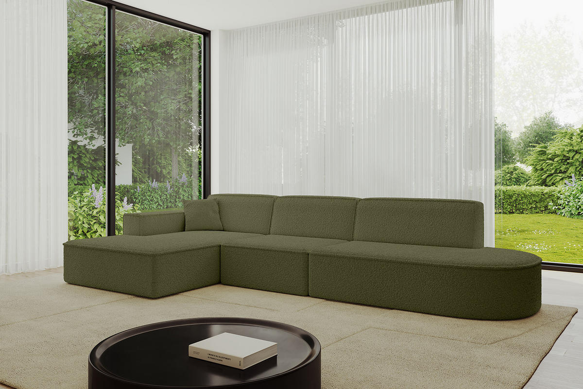 ECKSOFA Ottomane Links IREA-L2-v4 - 328x171x79 cm Grün - Platinfarben, Holzwerkstoff/Textil (328/171cm) - ALTDECOR