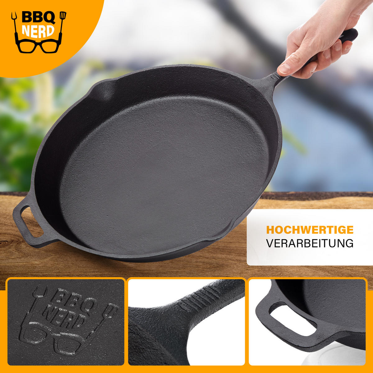 GRILLPFANNE Gusseisen Ø30cm 3600g mit Griff - Pfanne Gusspfanne - Schwarz, Metall (31/6/49cm) - BBQ Nerd