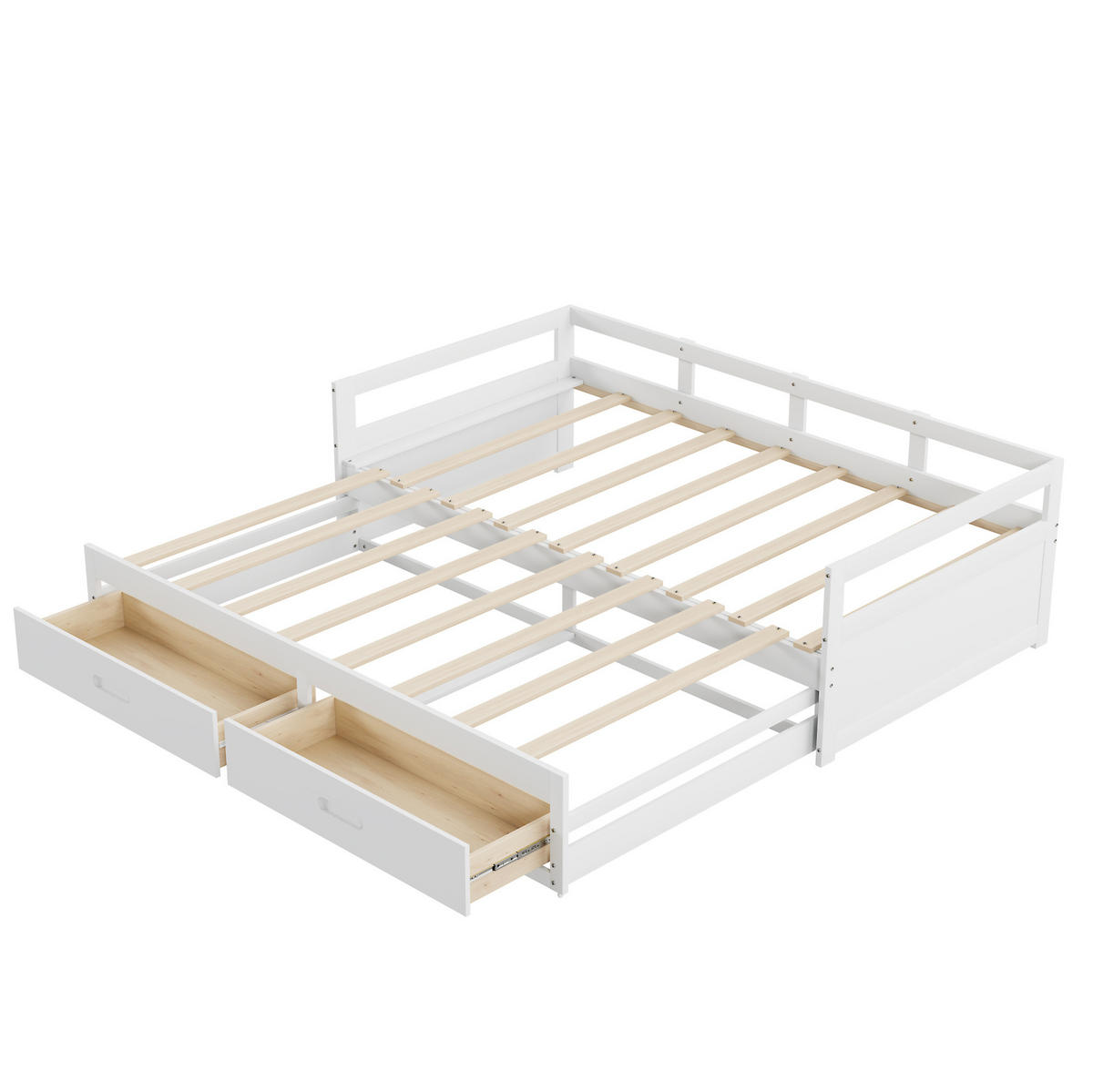 BETT mit Bettkasten 90/200 cm aus Kiefernholz in Weiß – ausziehbar auf 180/200 cm - Weiß, Holz (90/200cm) - BEAOK
