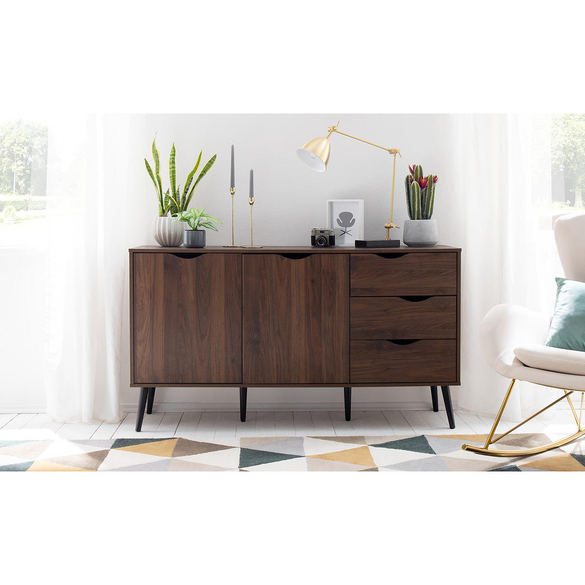 SIDEBOARD - Walnuss Dekor - Walnussfarben/Schwarz, Holzwerkstoff (147/82/39cm) - home24
