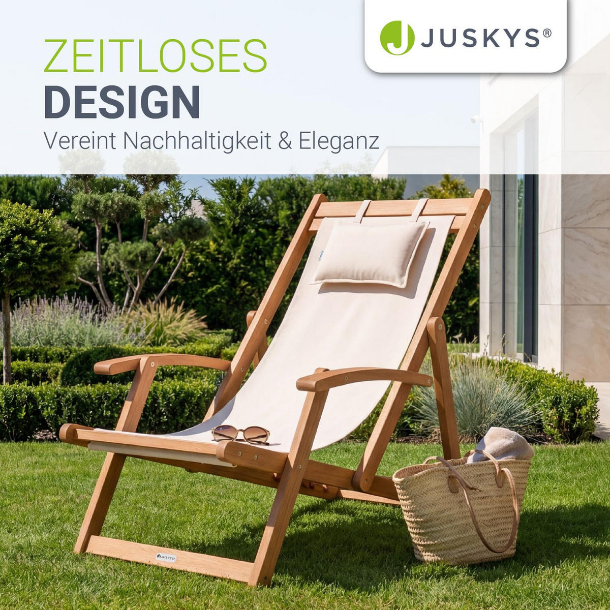 SONNENLIEGE Tavira Akazie creme klappbar 2er-Set - Creme, Holz (60/110/110cm) - Juskys
