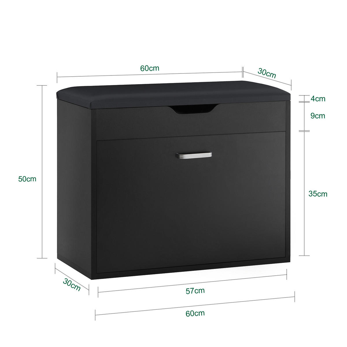 SCHUHBANK Schwarz - Schwarz, Holzwerkstoff (60/50/30cm) - SoBuy