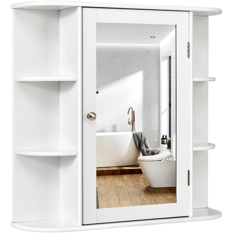 SPIEGELSCHRANK BAD mit 4 Fächern weiß - Weiß, Holzwerkstoff (66/62/16.5cm) - COSTWAY