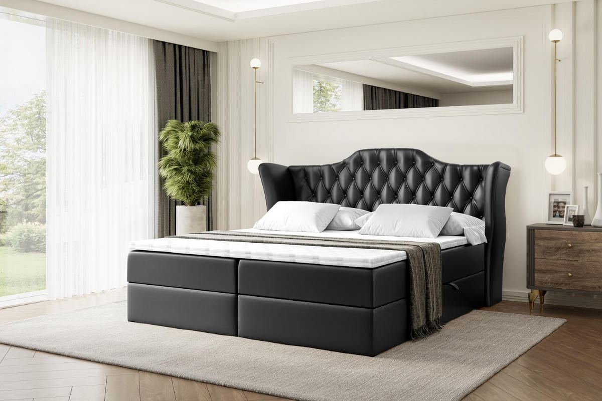BOXBETT mit Matratze H3 und Lattenrost - VILA - 140x200 cm Schwarz Hochglanz - Schwarz Hochglanz, Holzwerkstoff (140/200cm) - ALTDECOR