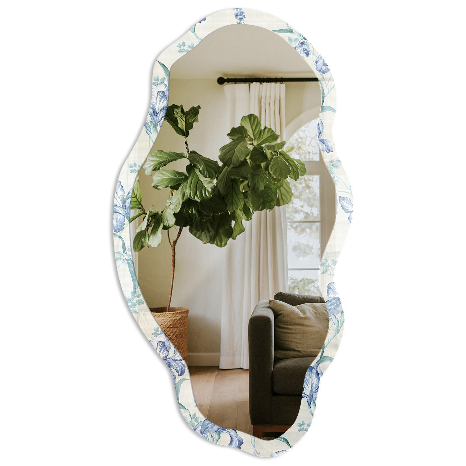 SPIEGEL 90x45 cm asymmetrisch mit Druck - Florale Eleganz - Transparent, Glas (45/90/0.4cm) - TULUP