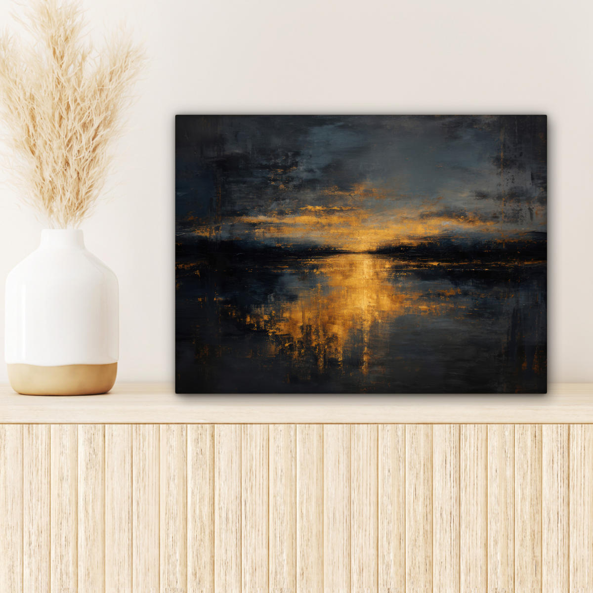 LEINWANDBILD Goldene Reflexion auf dem Wasser Wandbild 40x30 cm - Anthrazit, Textil (40/30cm) - MuchoWow