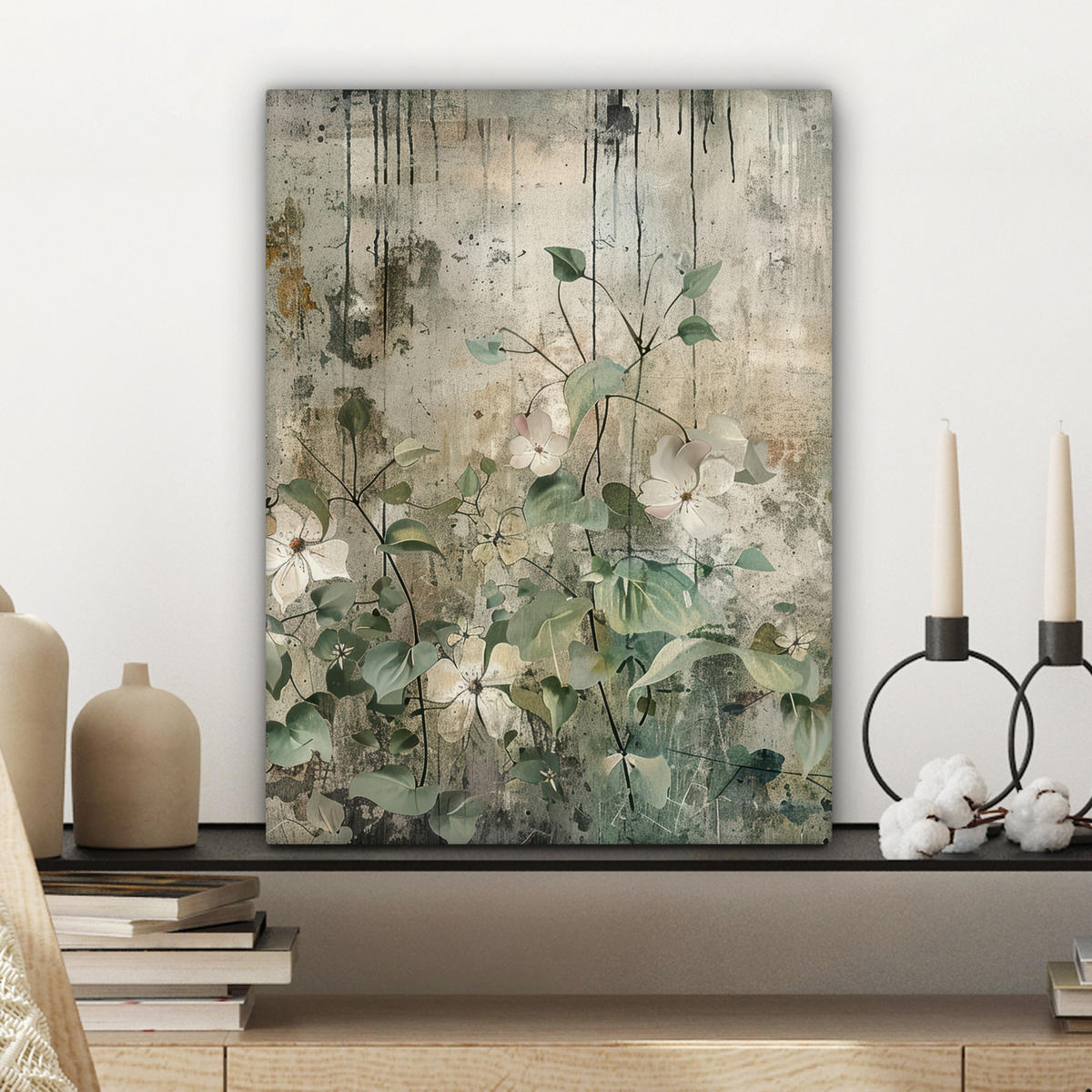 LEINWANDBILD - Blumen - Blätter - Abstrakt - Modern - 30x40 - Bilder - Grau, Textil (30/40cm) - MuchoWow