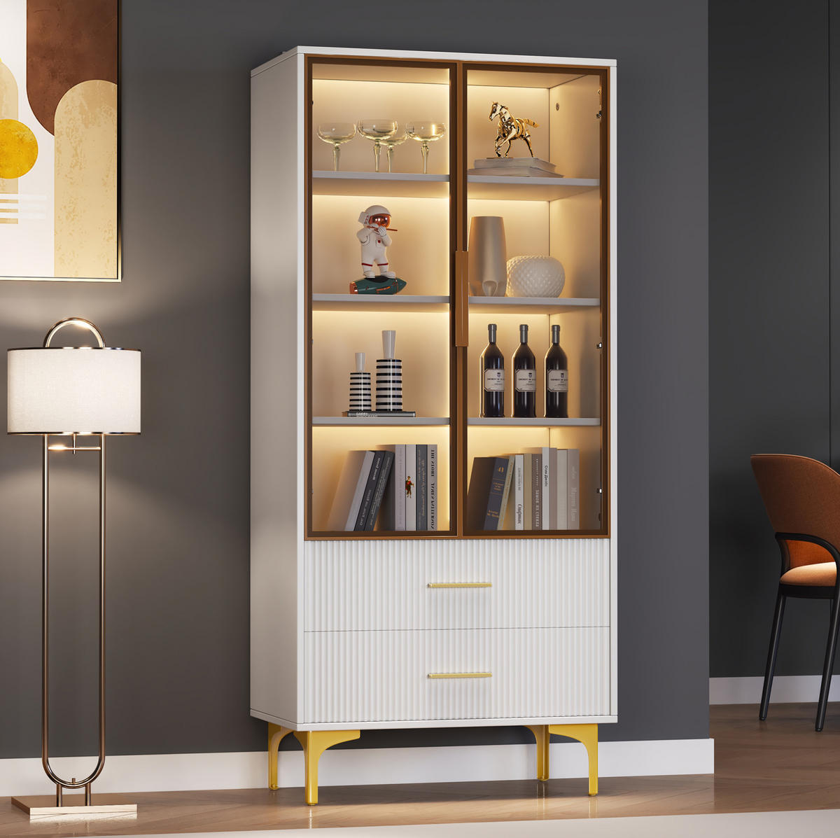 HIGHBOARD 70/150/35 cm Weiß aus Spanplatte mit LED-Beleuchtung - Weiß, Holzwerkstoff (35/150/70cm) - OKMYHOME