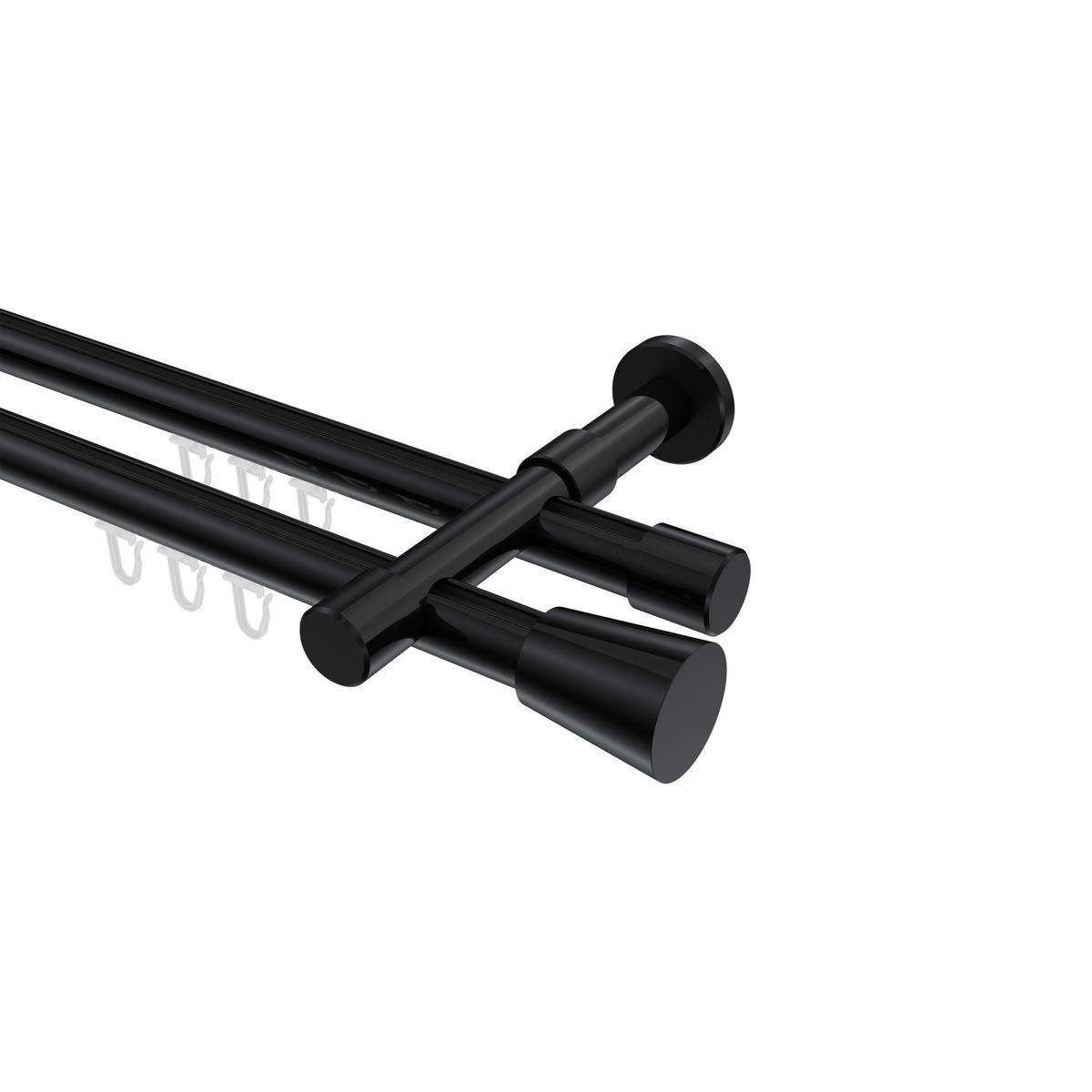 INNENLAUF-GARDINENSTANGEN-SET Prestige Sitra 520 cm (geteilt in 4 x 130 cm), 2-läufig, 20 mm Ø Schwarz - Schwarz, Metall (520cm) - INTERDECO