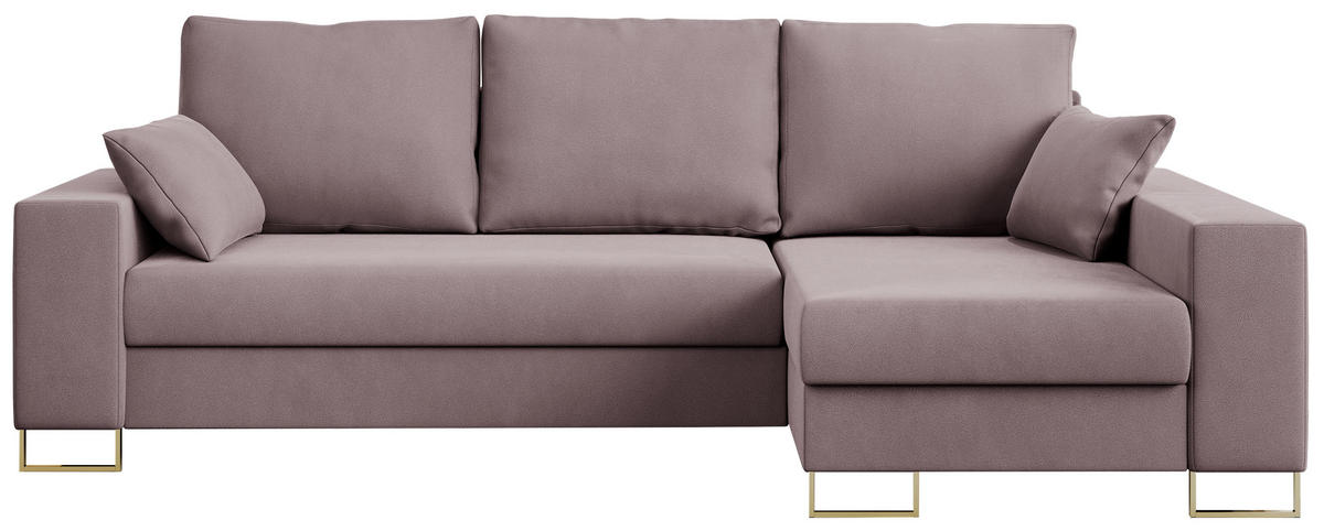 ECKSOFA Dorian Velvet Rosa - Goldfarben/Rosa, Textil/Metall (242/138cm) - MKS