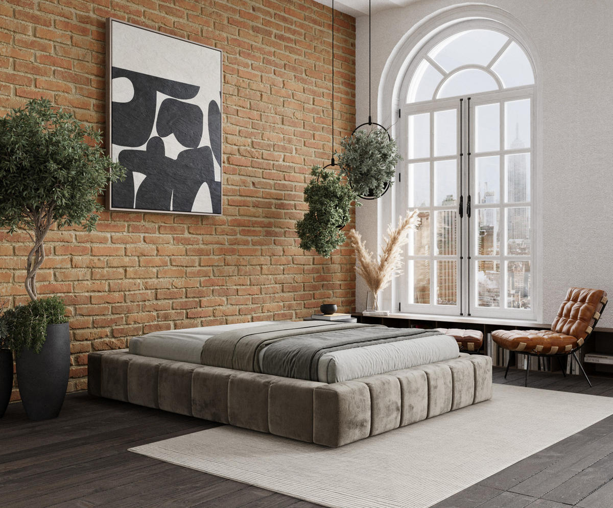 POLSTERBETT Aruba Beige 160/200 cm im Chenille-Stoff - Beige/Schwarz, Holz/Holzwerkstoff (160/200cm) - Maison de Reve