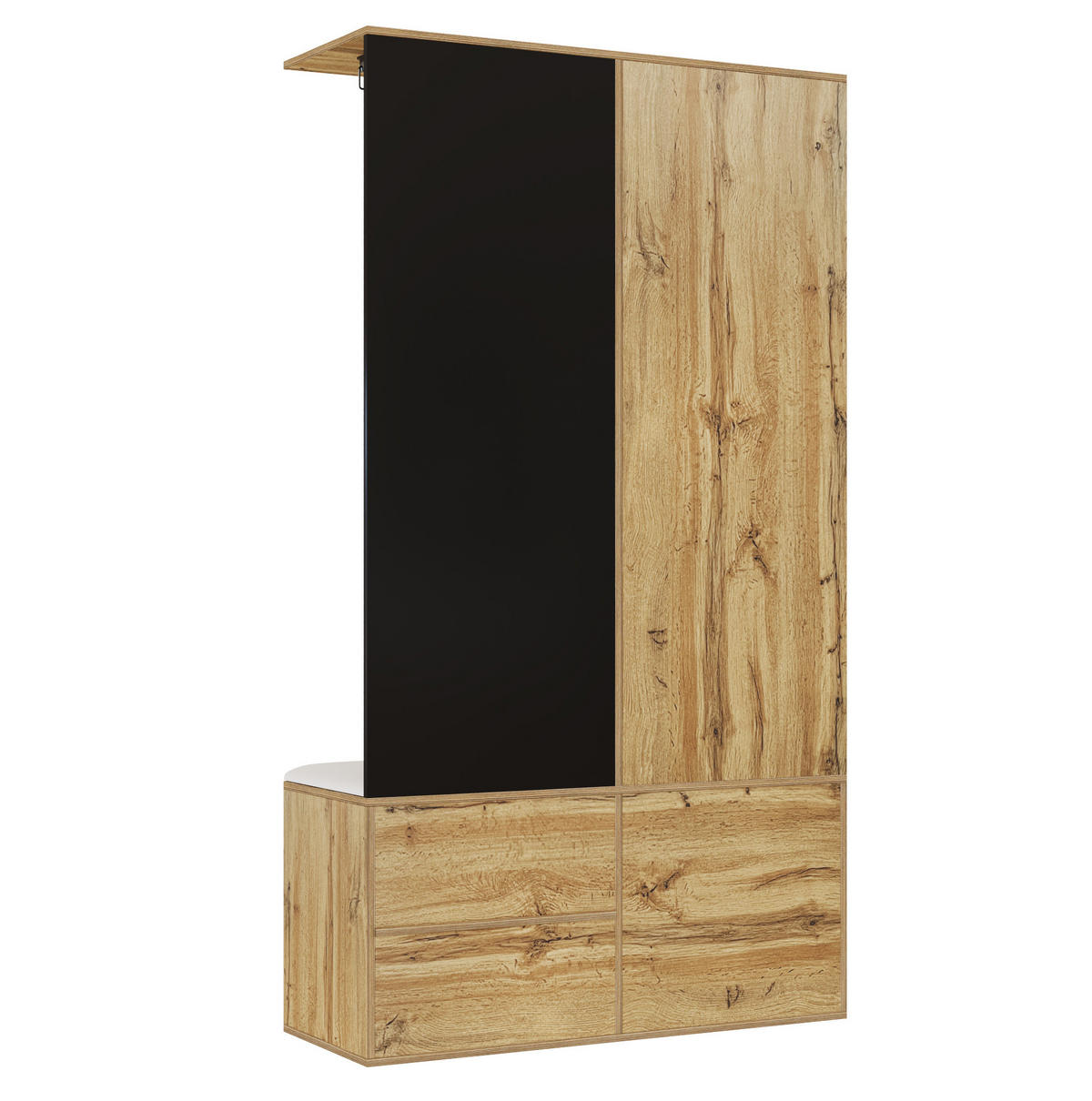 PREDSOBNA omara, 100/38/180 cm, iverna plošča črna/naravna, z ogledalom in klopjo - naravne barve, leseni material (100/180/38cm) - BEAOK